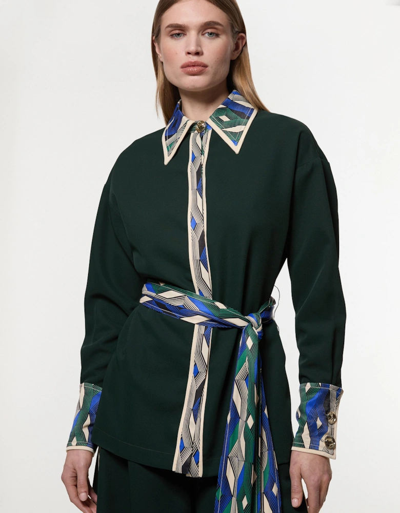 Amelia Graham Printed Viscose Satin Tie Waist Blouse