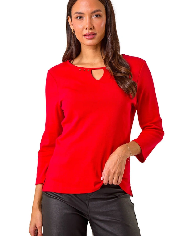 Trim Detail Keyhole Stretch Top