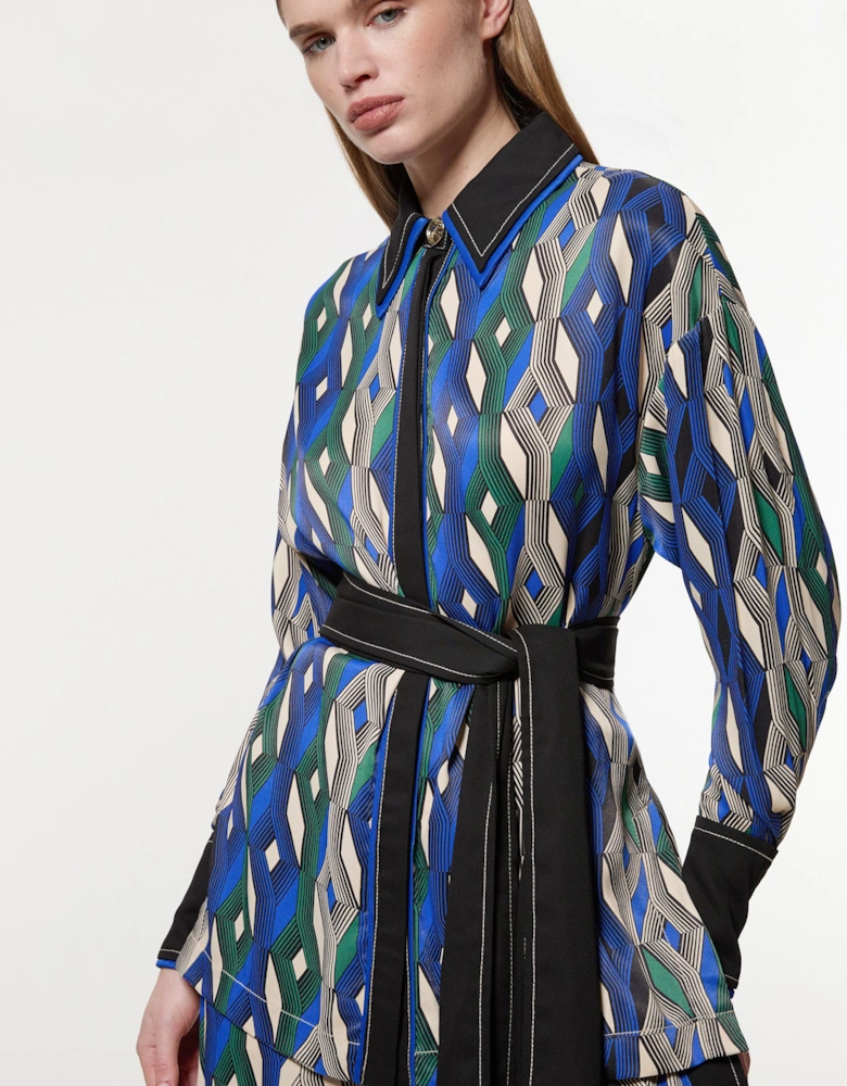 Amelia Graham Printed Viscose Satin Tie Waist Blouse