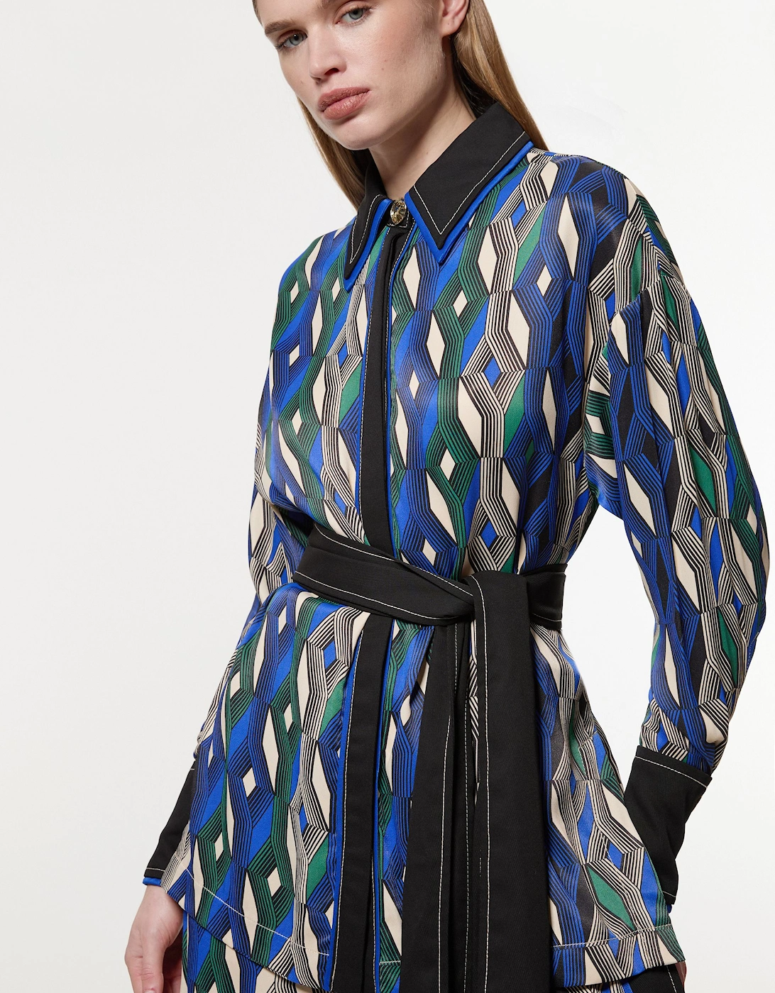 Amelia Graham Printed Viscose Satin Tie Waist Blouse, 2 of 1