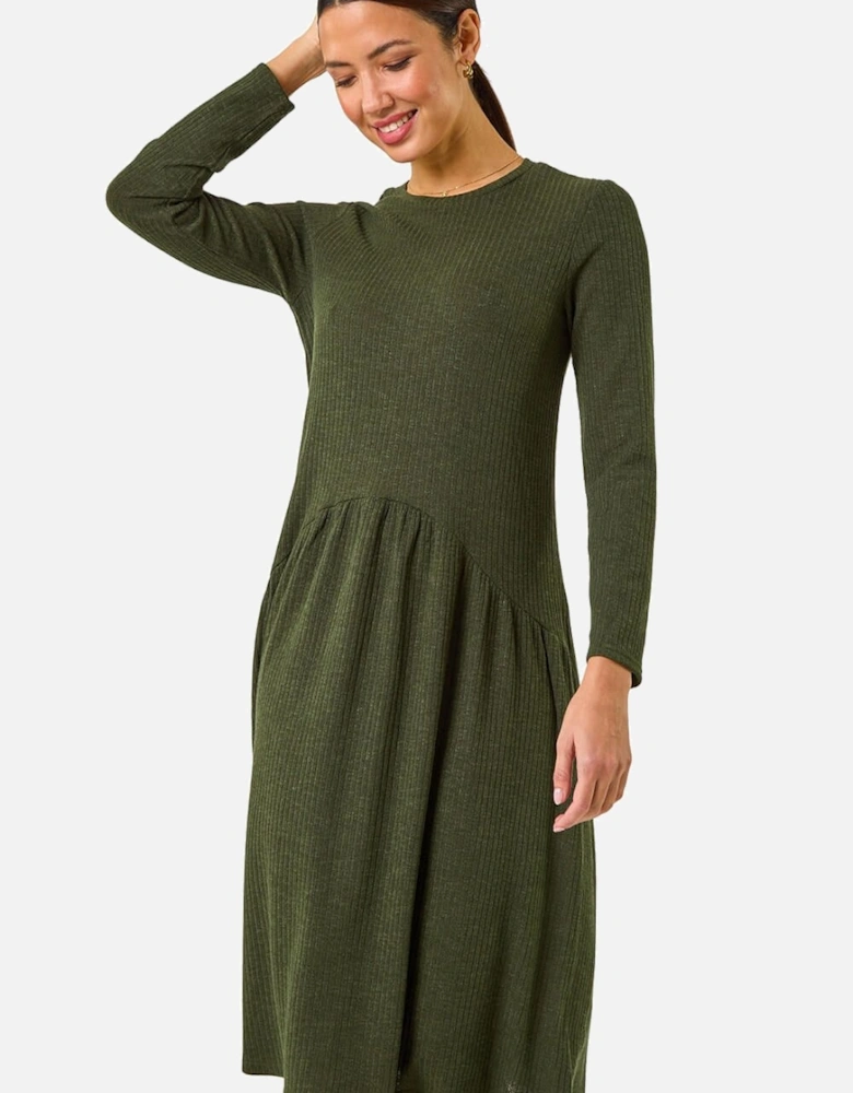 Ribbed Drop Waist Stretch Midi Dress