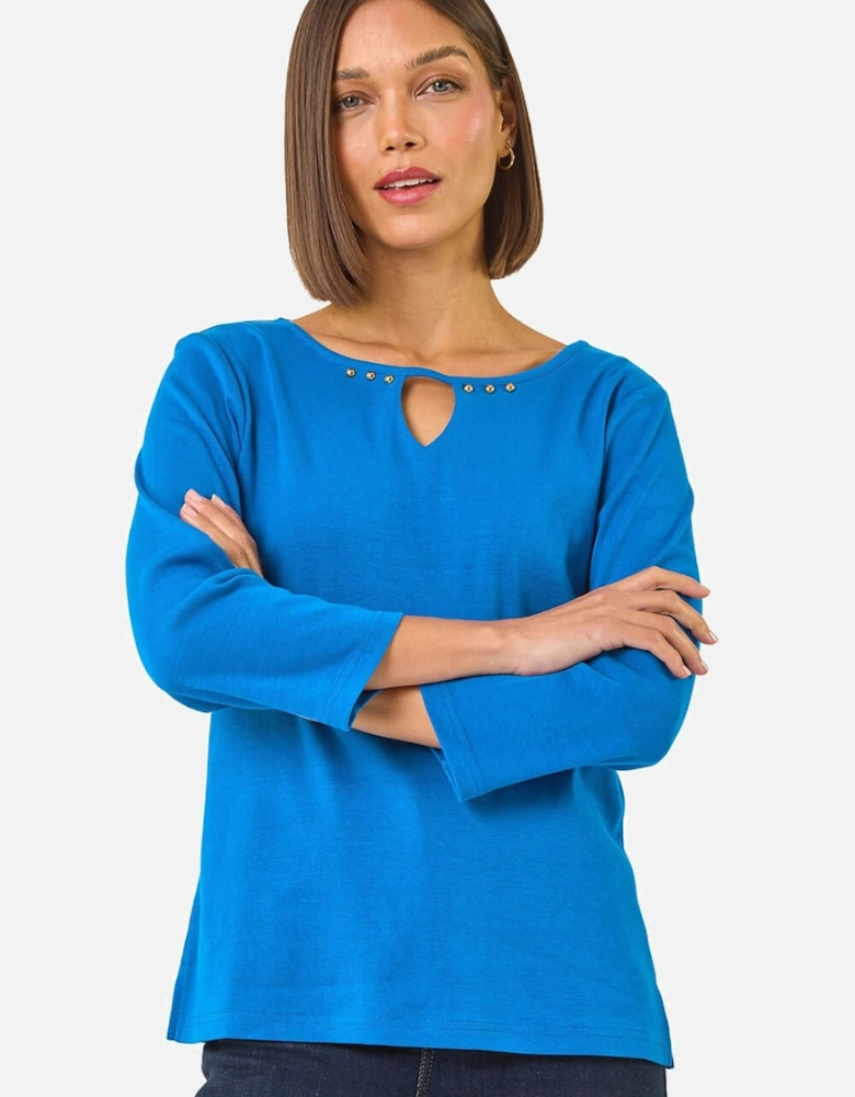 Trim Detail Keyhole Stretch Top