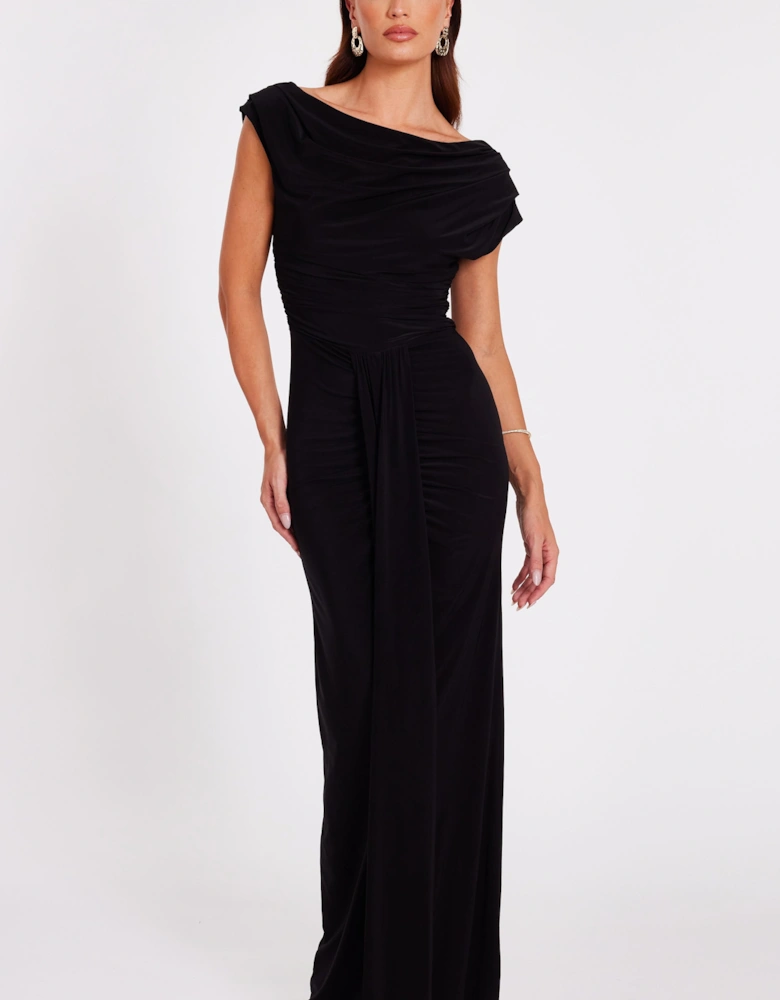 Black Drape Front Maxi Dress