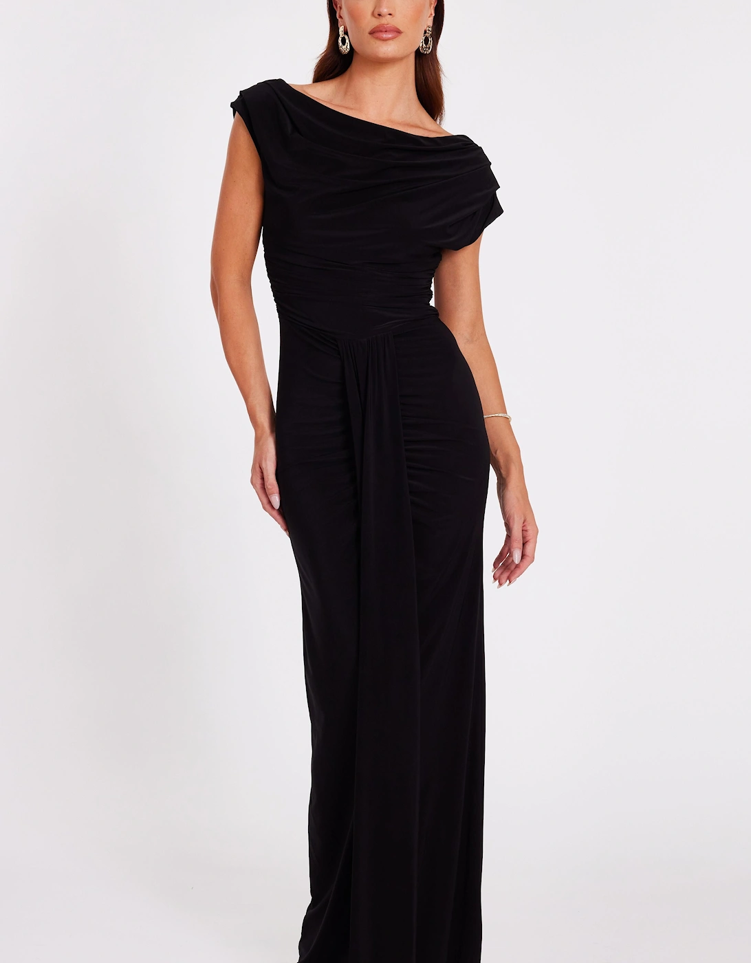 Black Drape Front Maxi Dress, 2 of 1