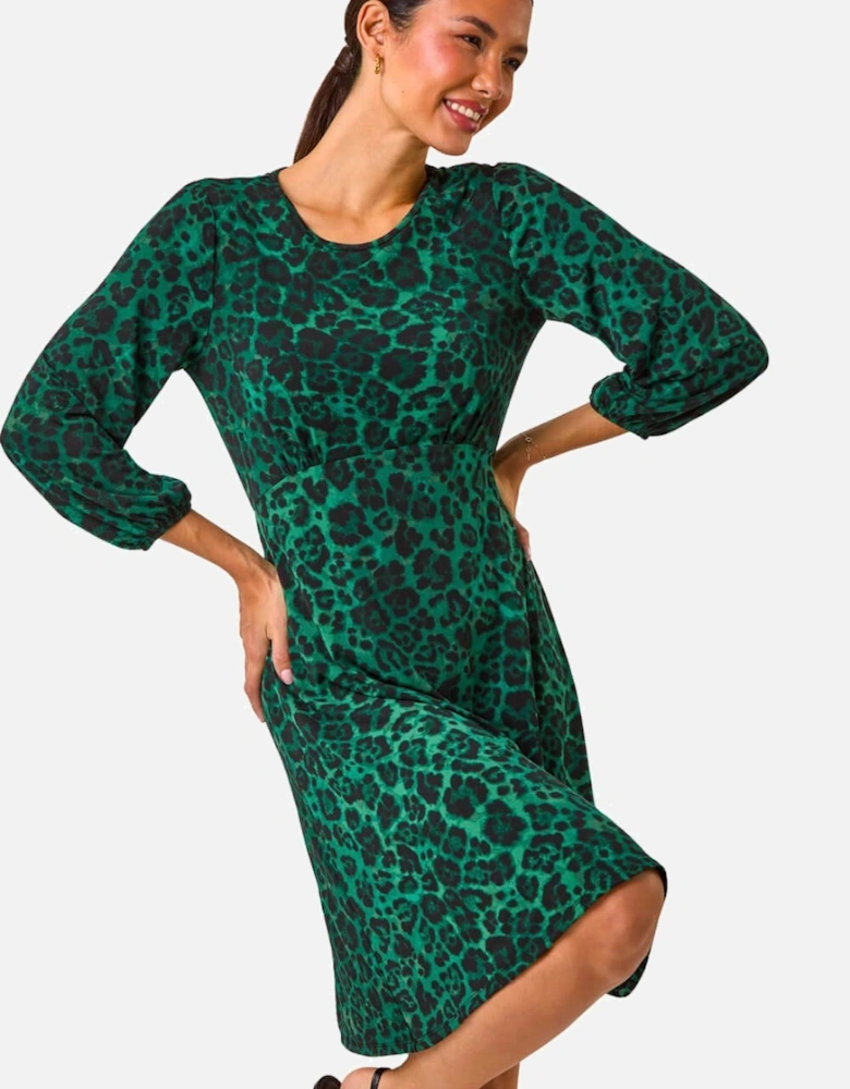Animal Print A-Line Gathered Dress