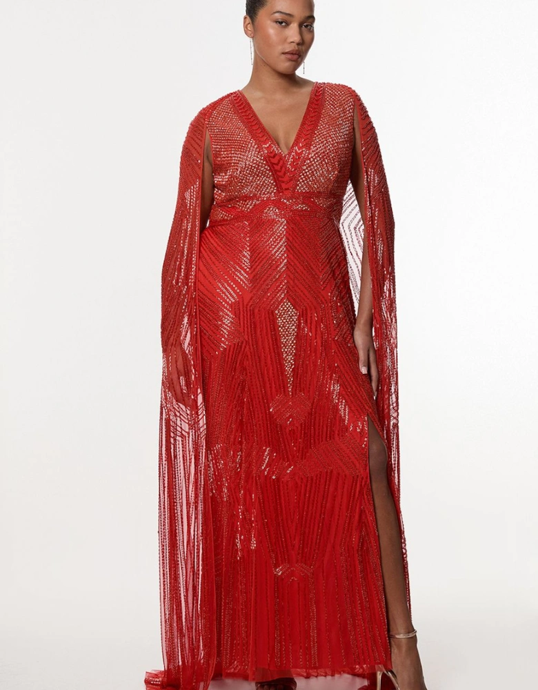Plus Size Premium Embellished Caped Maxi Dress