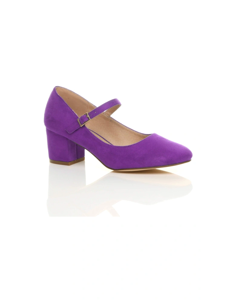 Mid Block Heel Mary Jane Faux Suede Court Shoes