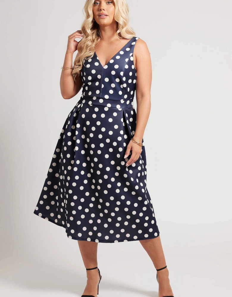 Polka Dot Pleated Midi Dress