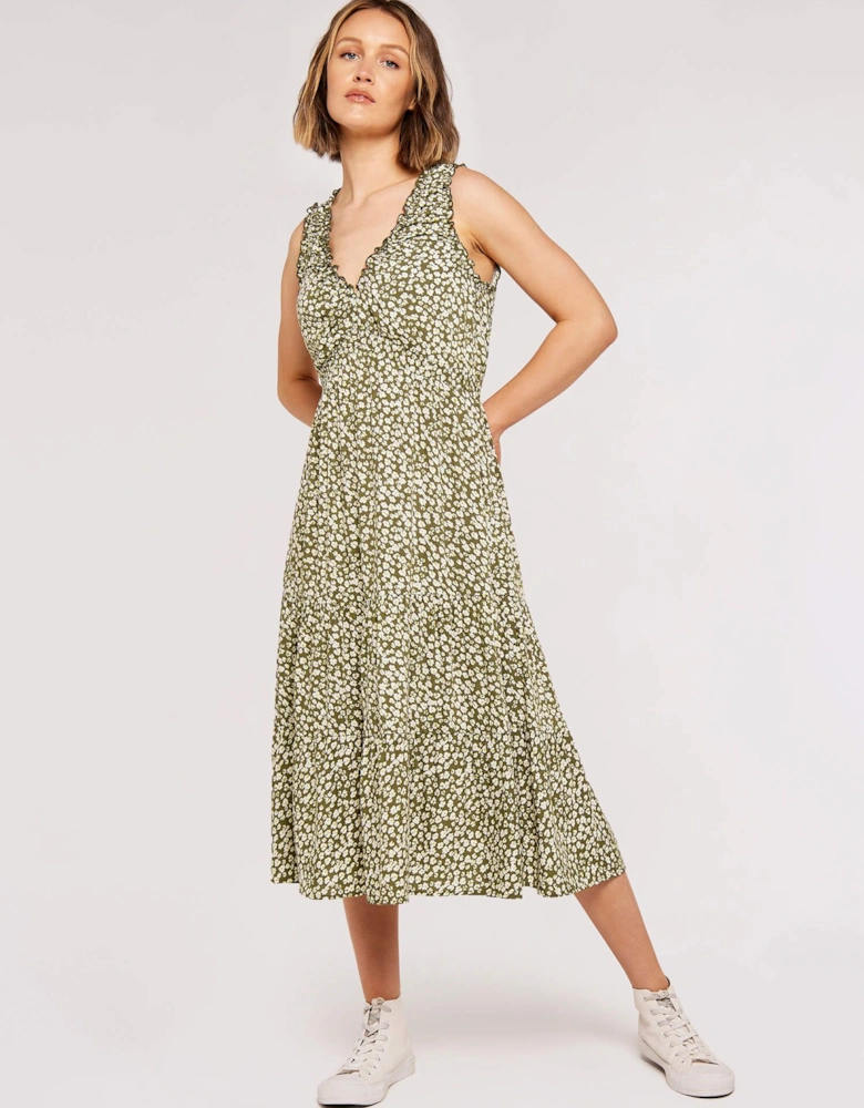 Daisy Print Tiered Midi Dress