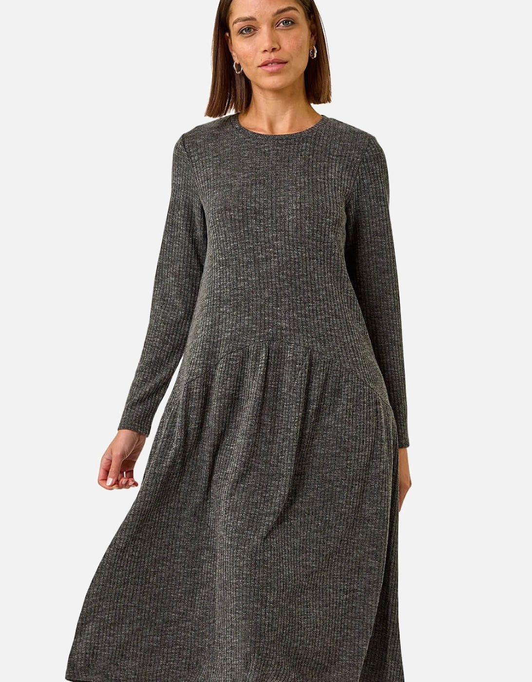 Ribbed Drop Waist Stretch Midi Dress, 2 of 1