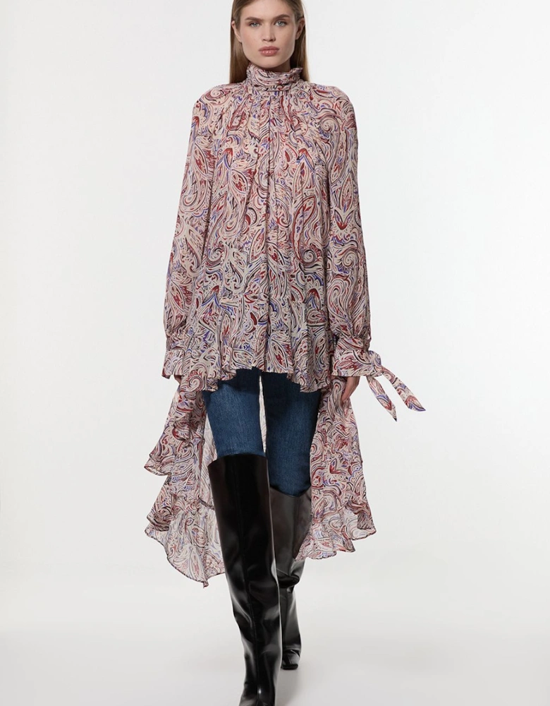 Viscose Crinkle Paisley Frill Detail Tunic