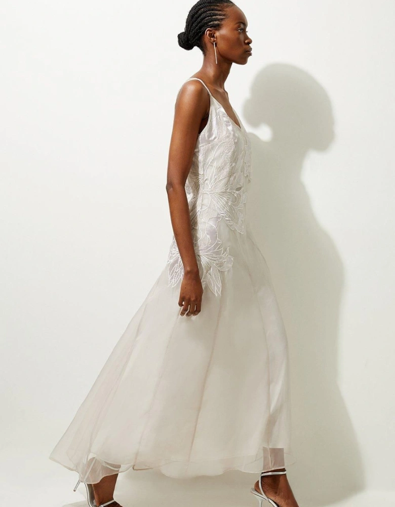 Satin Applique Woven Maxi Dress