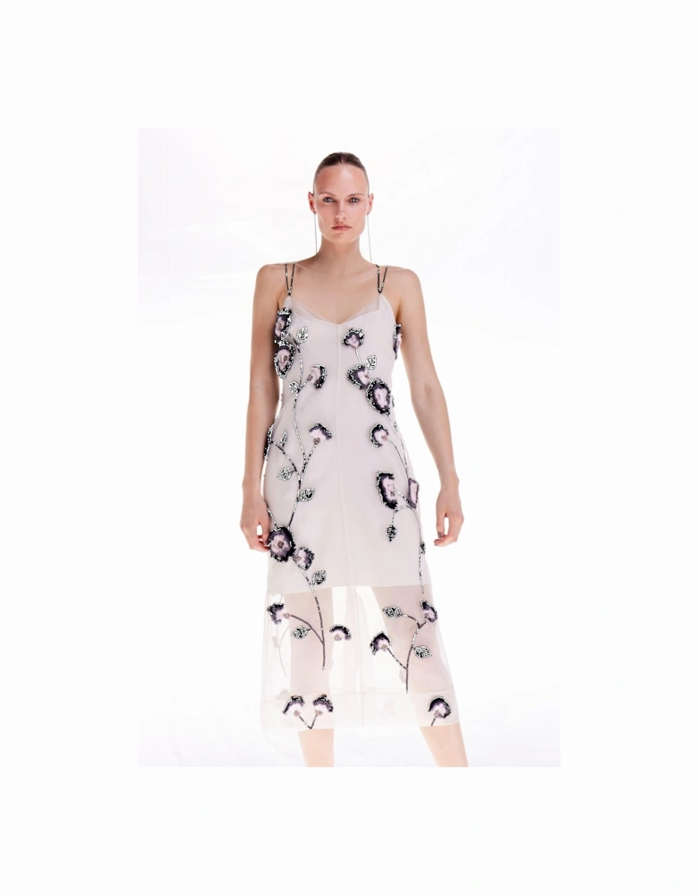 Petite Ooto Organdie Applique Halter Tie Strappy Woven Midi Dress