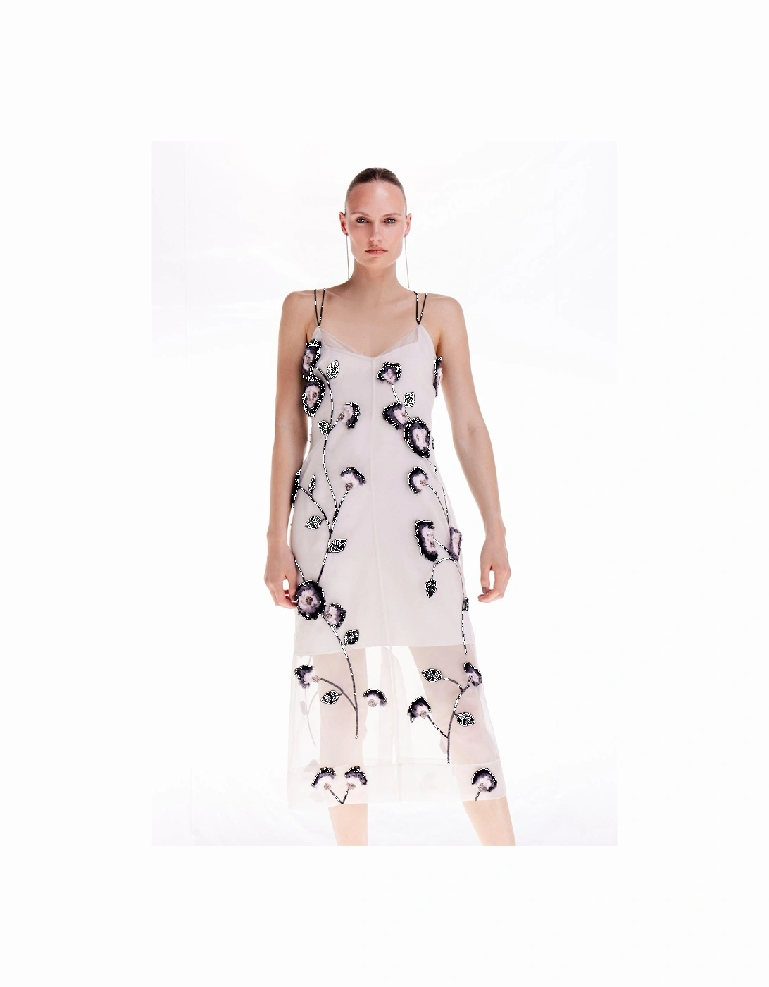 Petite Ooto Organdie Applique Halter Tie Strappy Woven Midi Dress, 2 of 1