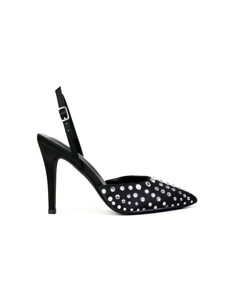'Shelly' Strappy Slingback Pointed Toe Diamante Stiletto Bridal Heels