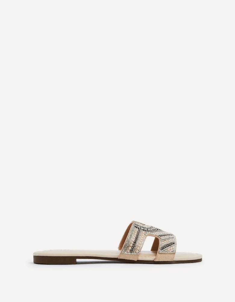 Indira Nude Faux Leather Aztec Design Embellished Slider Sandal