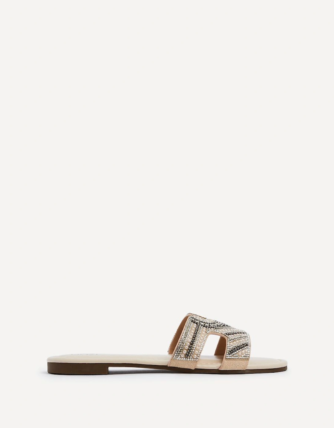 Indira Nude Faux Leather Aztec Design Embellished Slider Sandal, 2 of 1