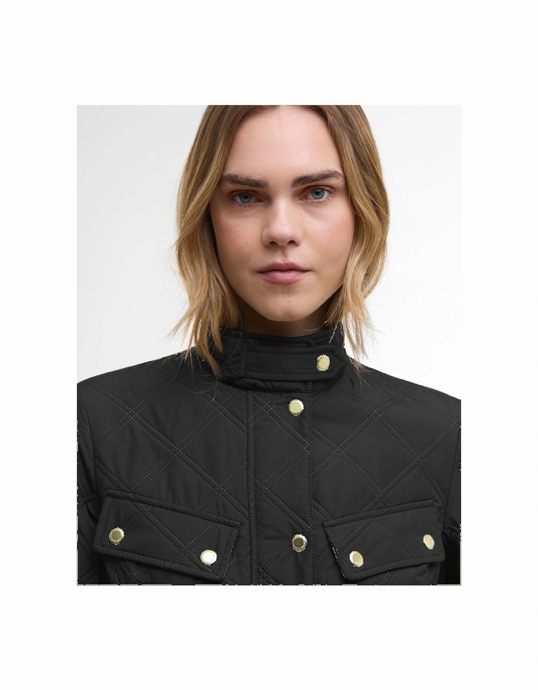 Women's Barbour International Halsey Womens Quilted Jacket - Black/Dusky Khaki - Size: 12