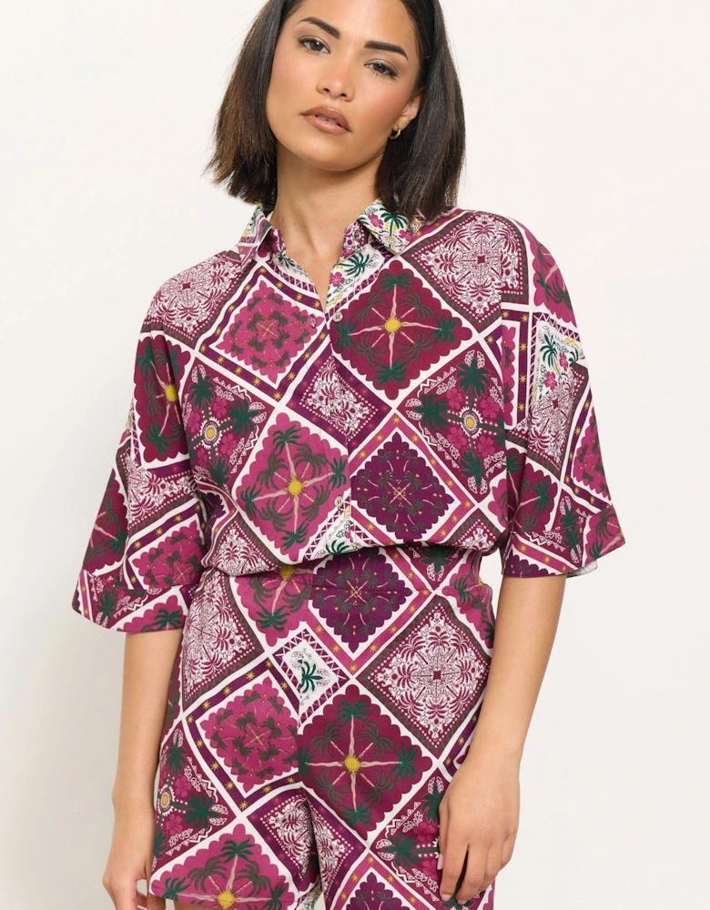 Petite Tile Print Short Sleeve Shirt