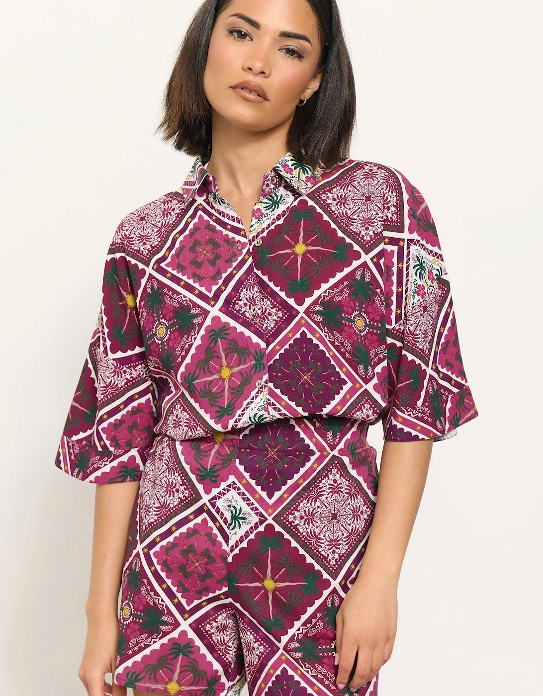 Petite Tile Print Short Sleeve Shirt, 2 of 1