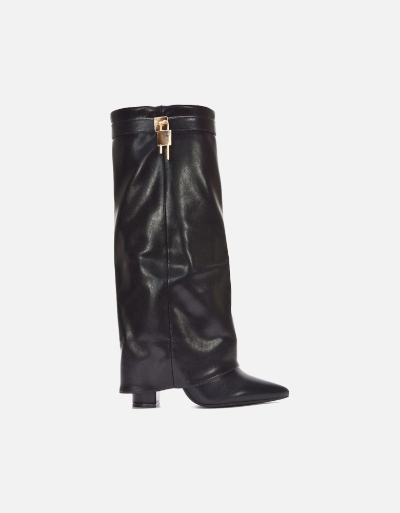 'Holly' Knee High Fold Over Pointed Toe High Heel Boots