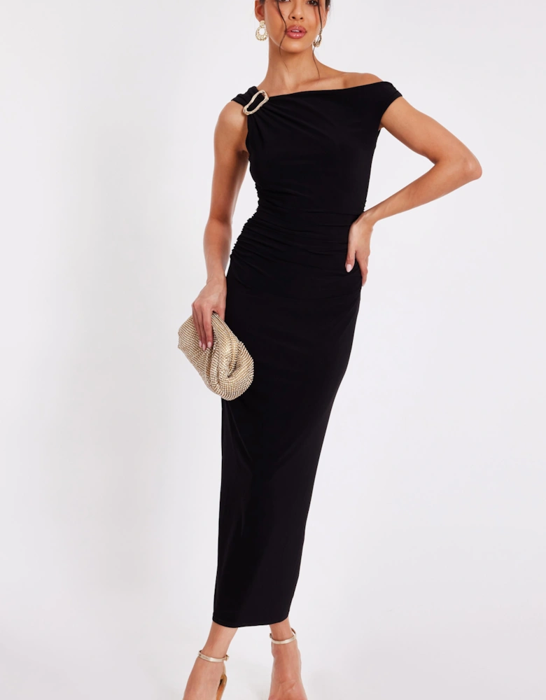 Black Asymmetric Midaxi Dress