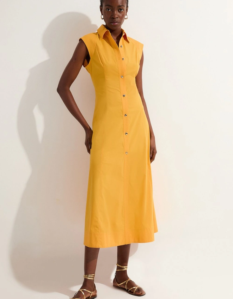 Petite Cotton Top Stitch Woven Midi Shirt Dress