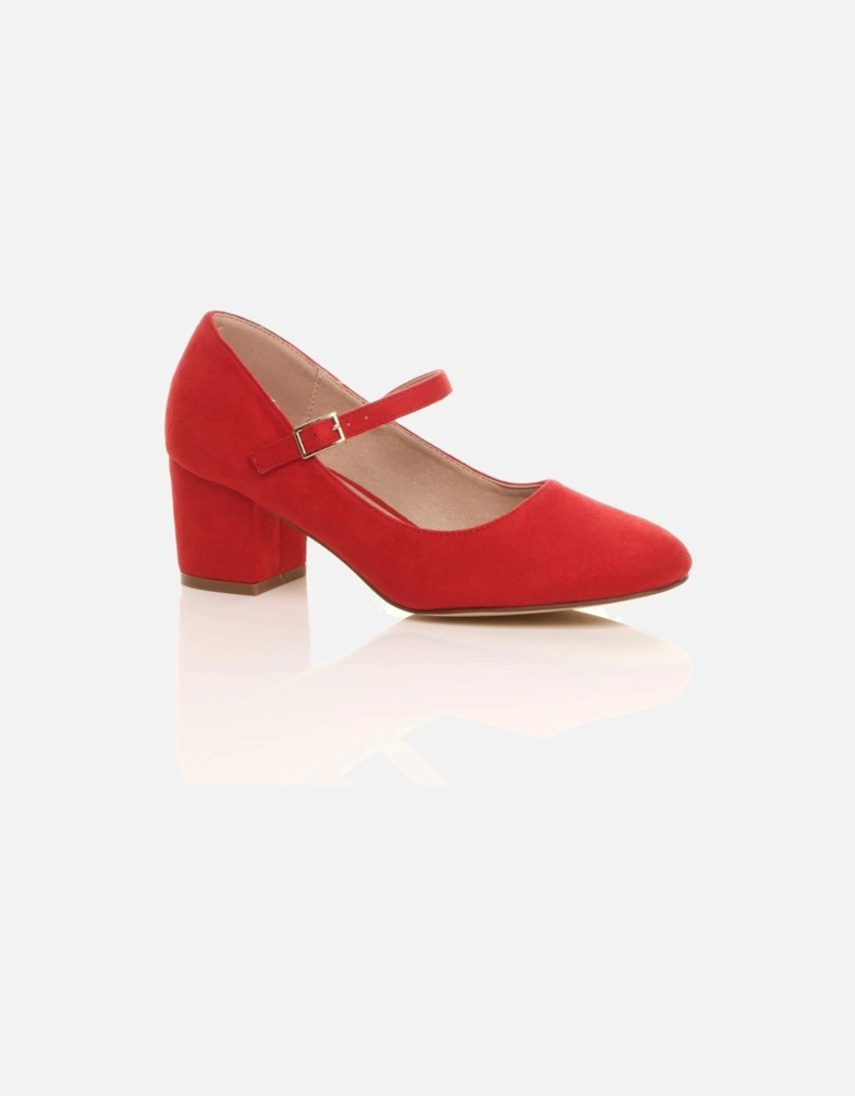 Mid Block Heel Mary Jane Faux Suede Court Shoes