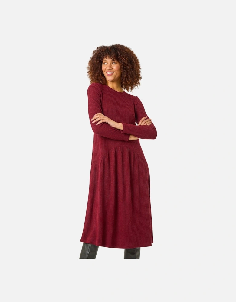 Ribbed Drop Waist Stretch Midi Dress