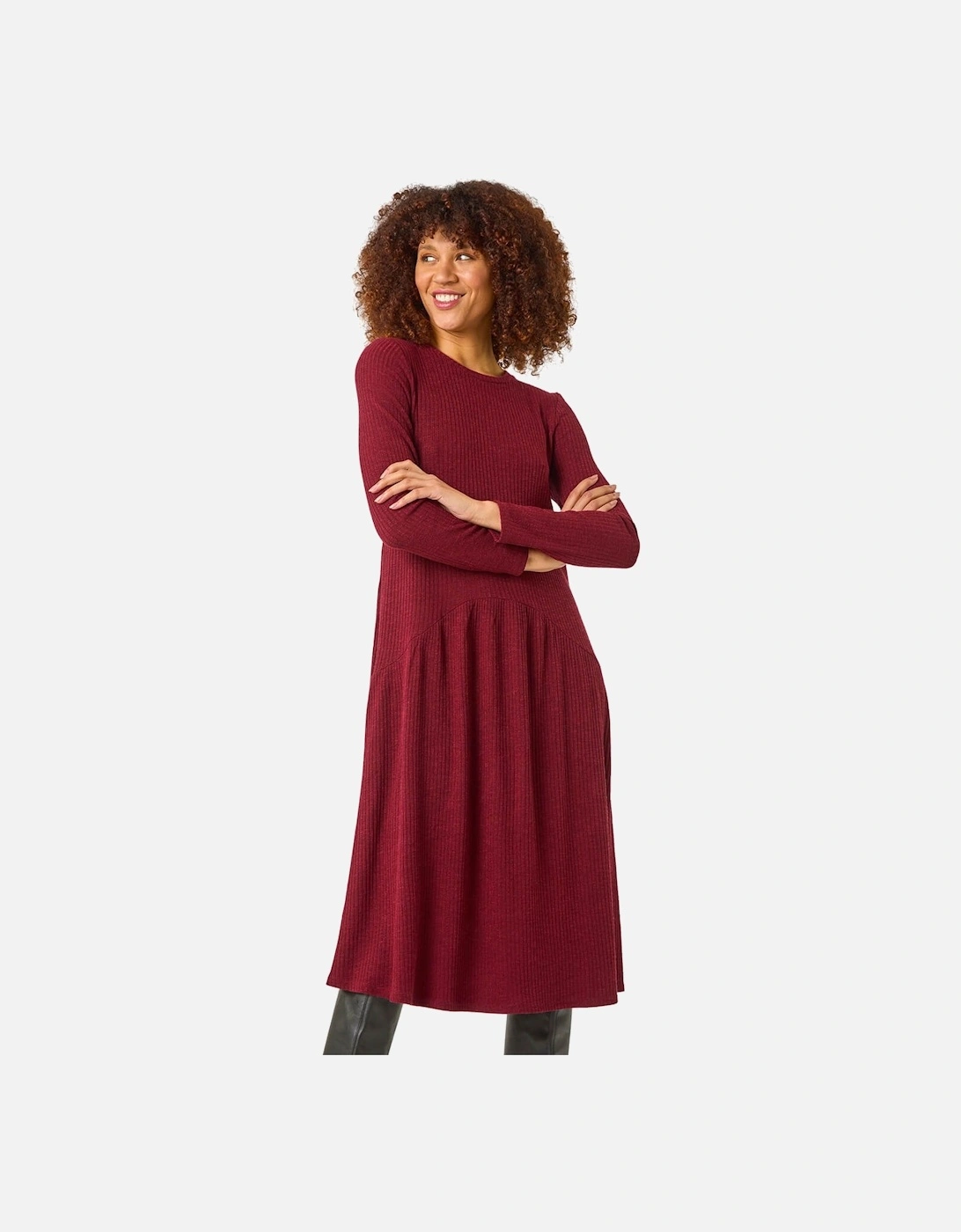 Ribbed Drop Waist Stretch Midi Dress, 2 of 1