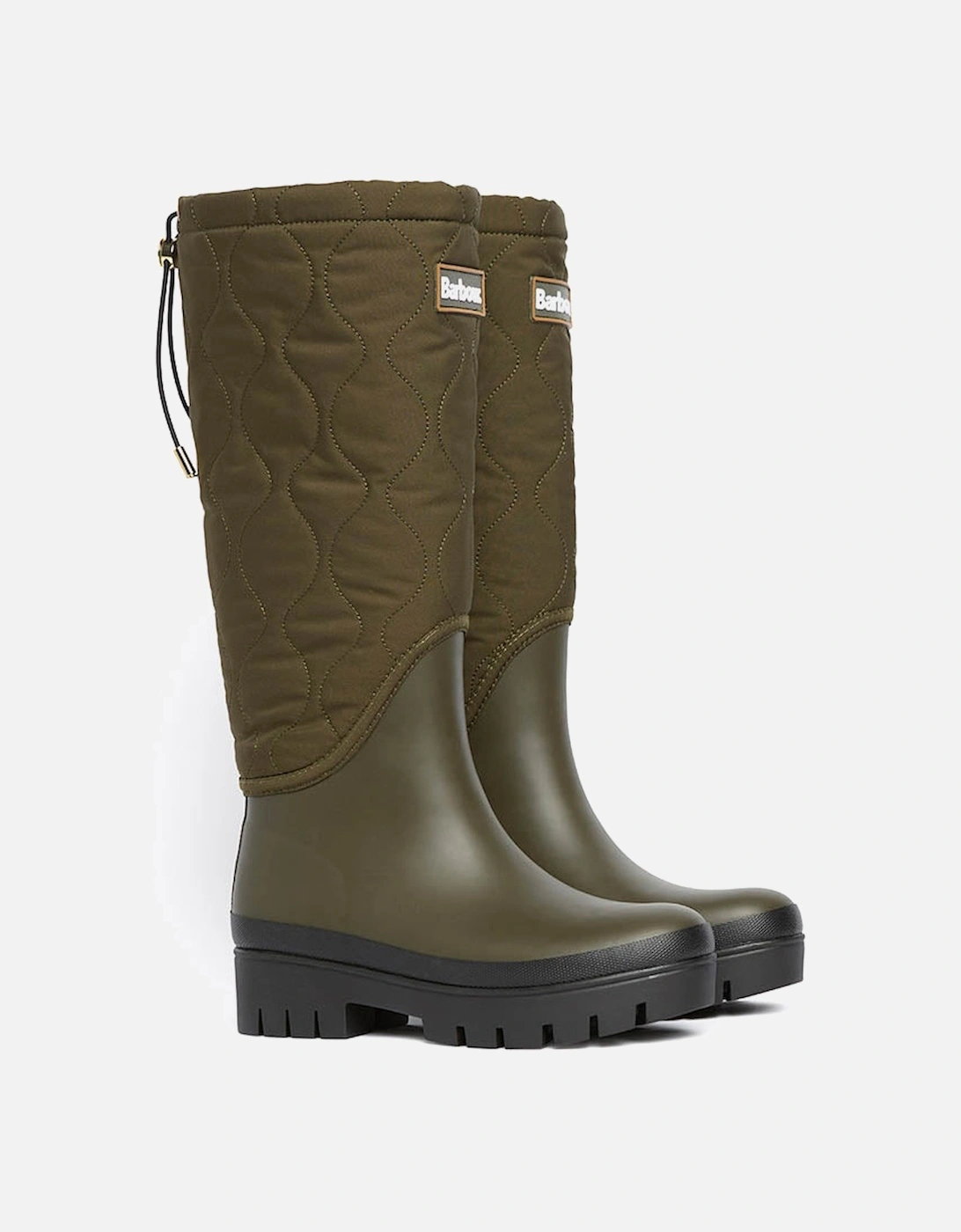 Marnie Womens Quilted Tall Wellies - Olive/Black, 3 of 2