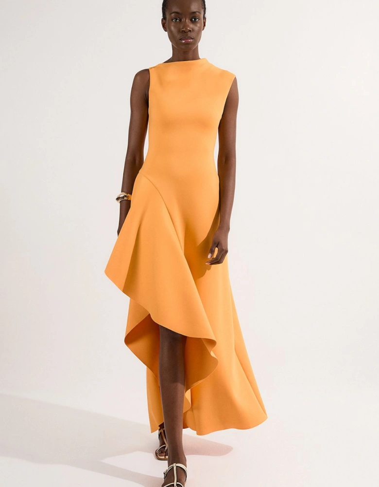 Scuba Drama Ruffle Hem Woven Maxi Dress