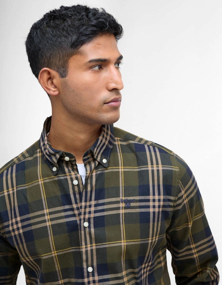 Edgar Mens Tailored Checked Shirt - Olive