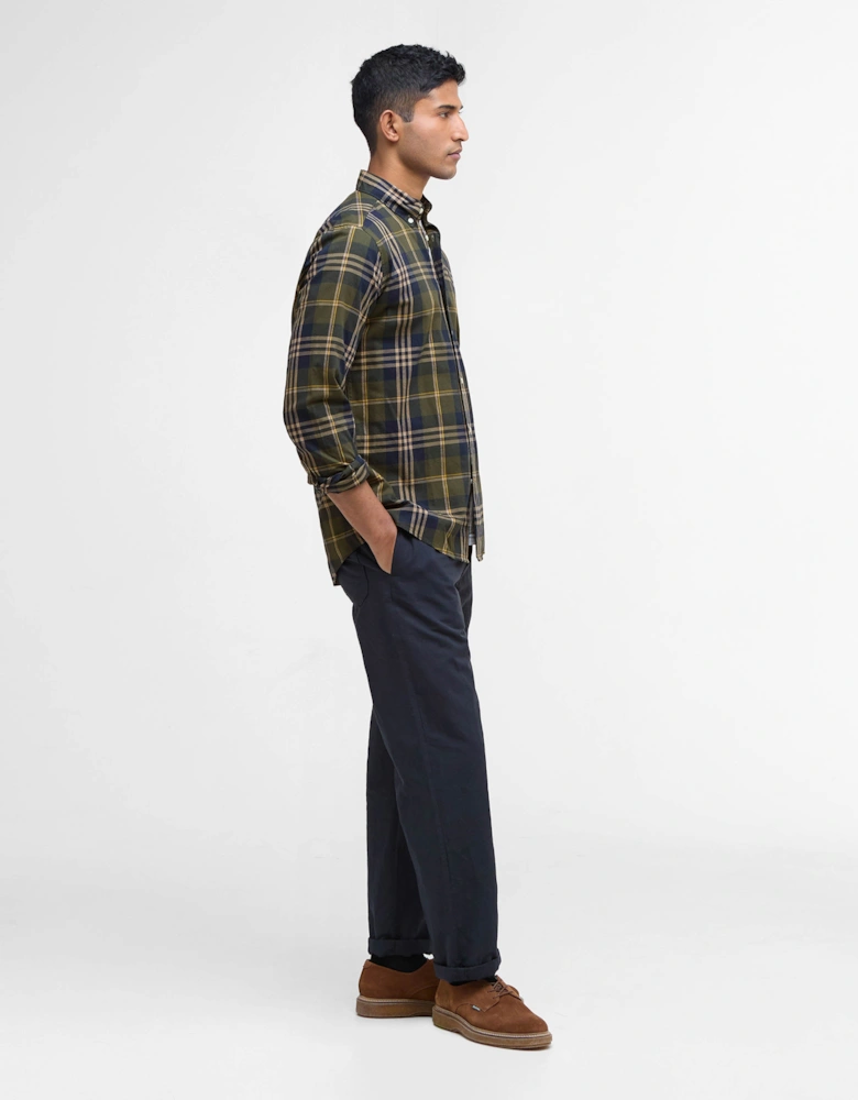 Edgar Mens Tailored Checked Shirt - Olive