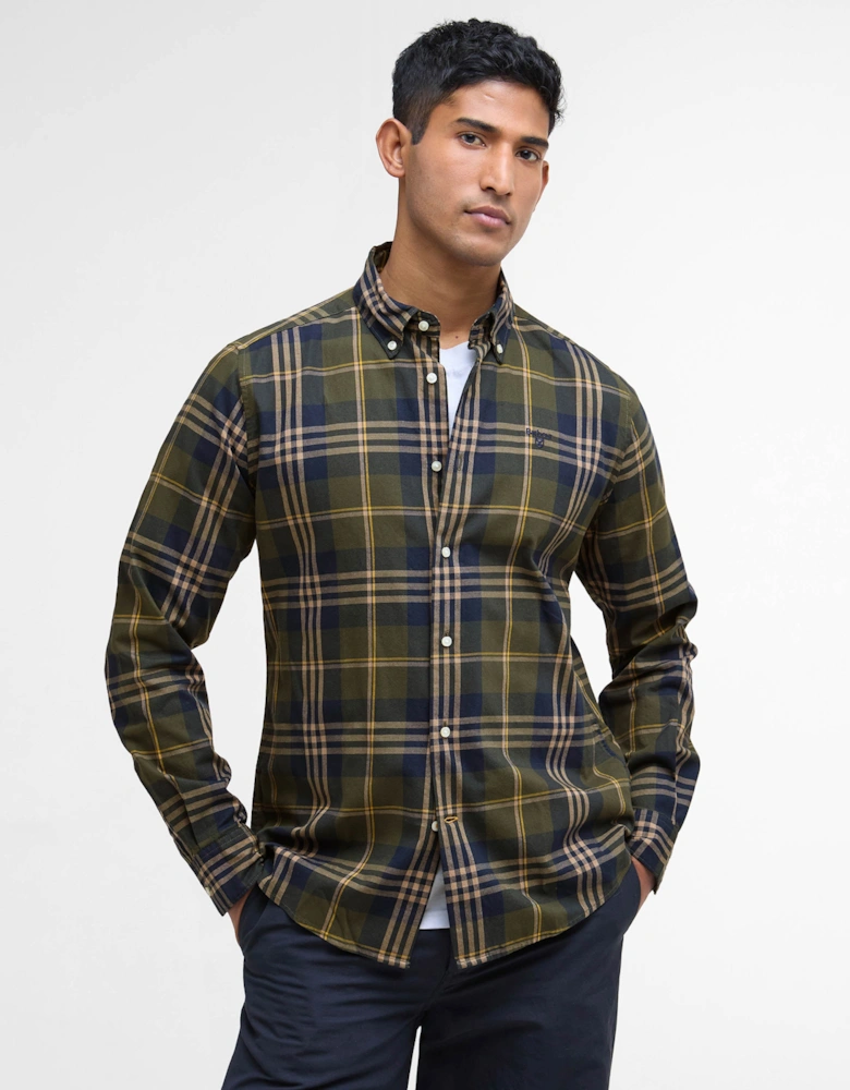 Edgar Mens Tailored Checked Shirt - Olive
