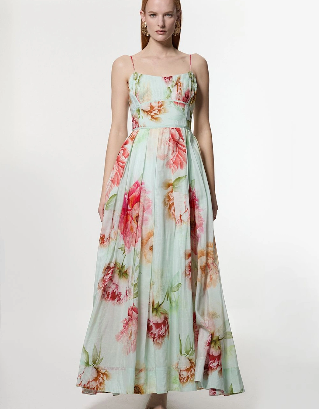 Silk Cotton Mirrored Floral Strappy Woven Maxi Dress, 2 of 1