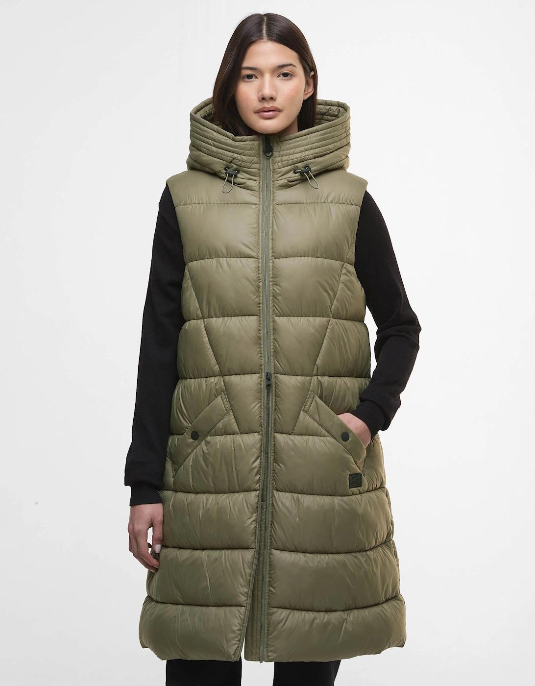 Women's Barbour International Cecilla Womens Puffer Gilet - Dusky Khaki - Tan - Size: 16