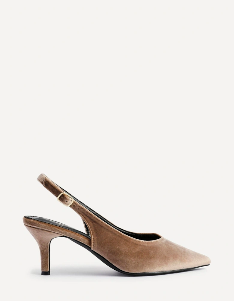 Finesse Mocha Velvet Pointed Slingback Stiletto Court Heels