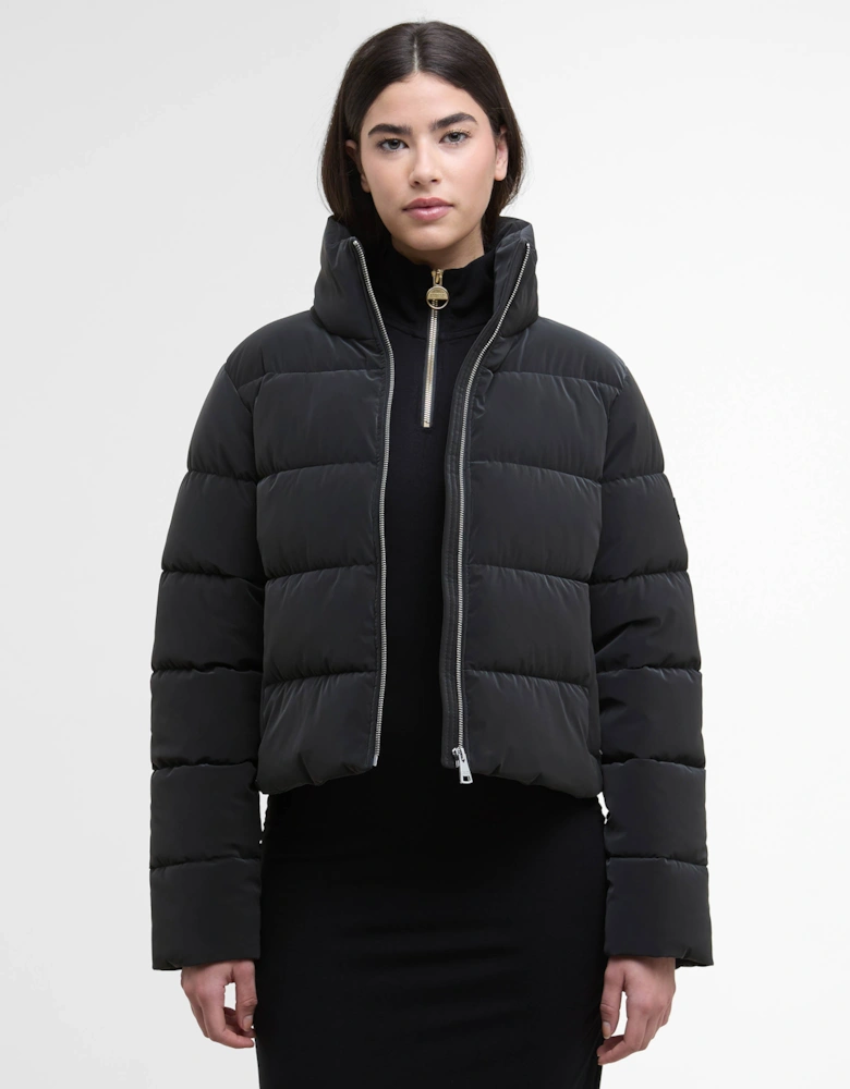 Hudson Womens Faux Velvet Puffer Jacket - Black