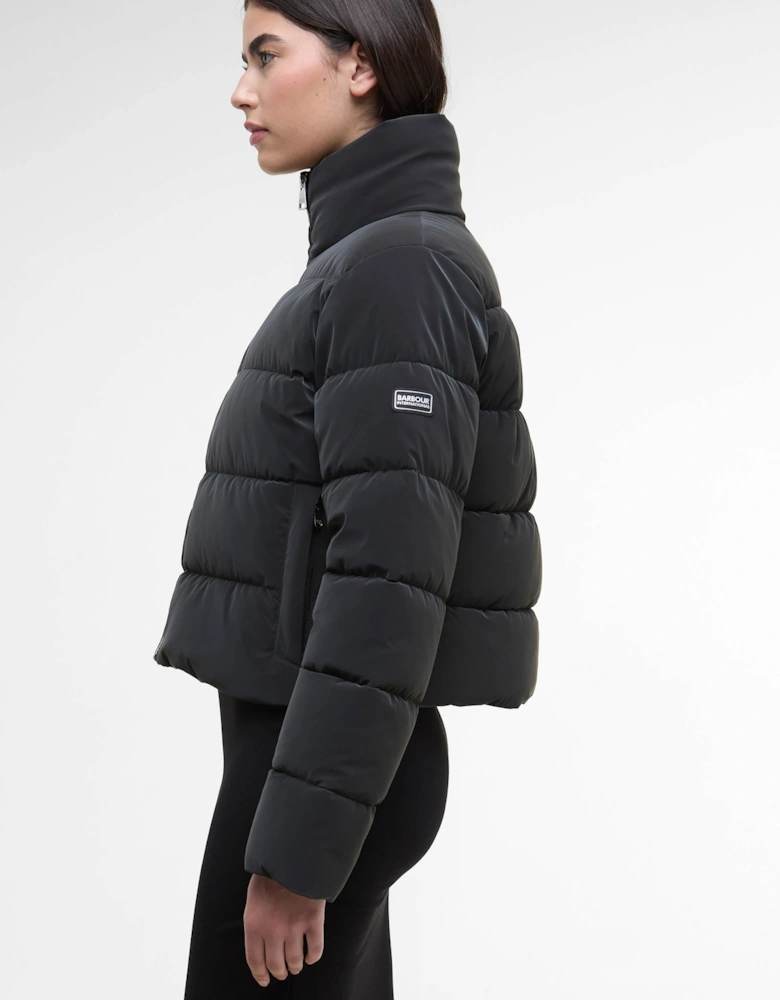Hudson Womens Faux Velvet Puffer Jacket - Black