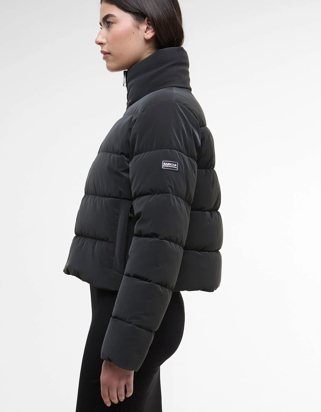 Hudson Womens Faux Velvet Puffer Jacket - Black