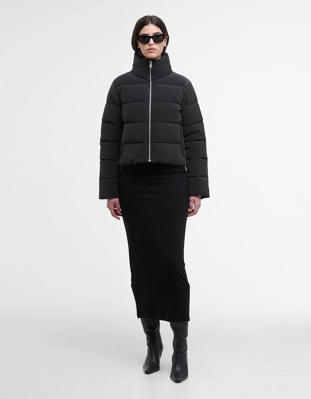 Hudson Womens Faux Velvet Puffer Jacket - Black