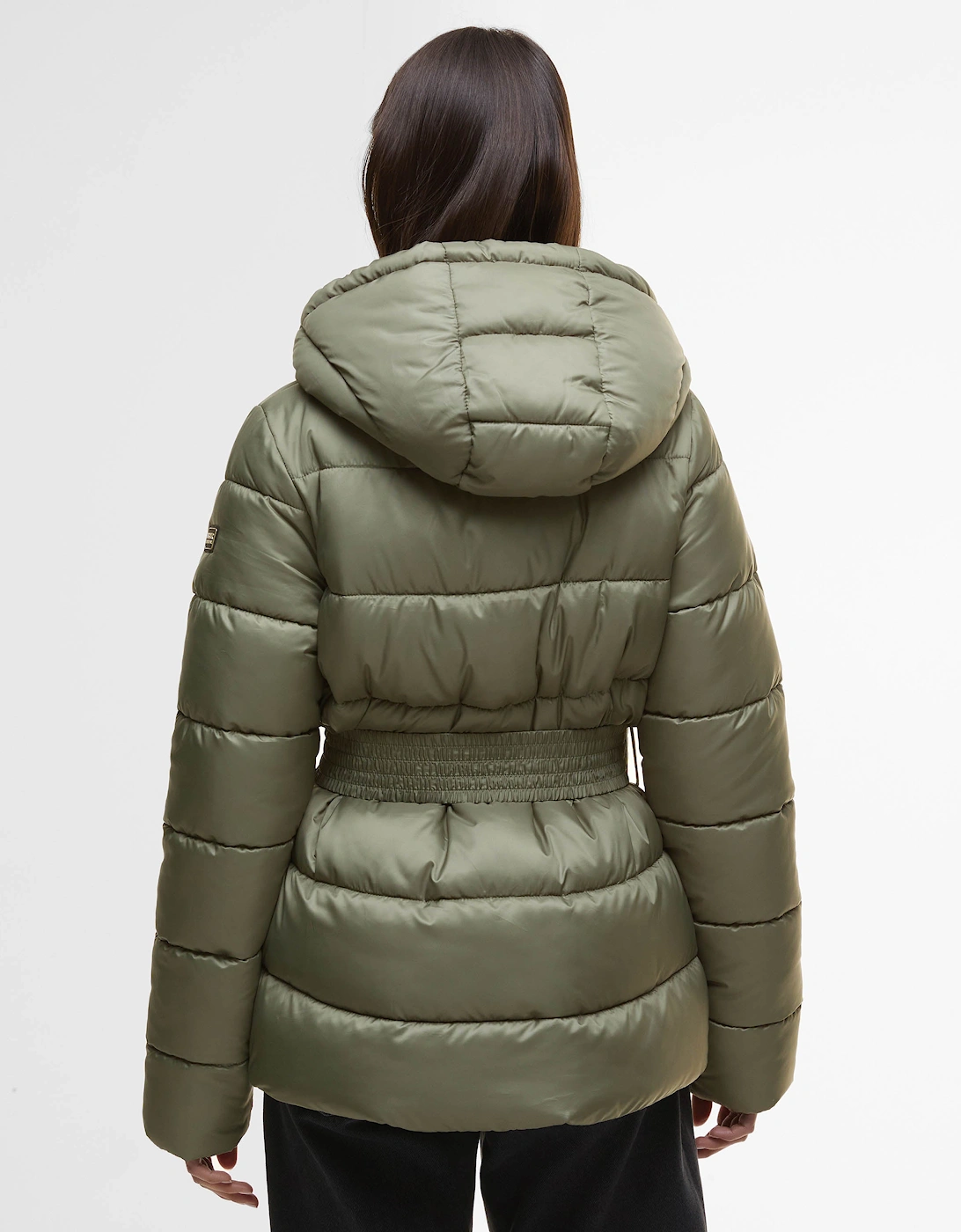 Short Track Line Womens Puffer Jacket - Dusky Khaki/Jasmine Leopard Print