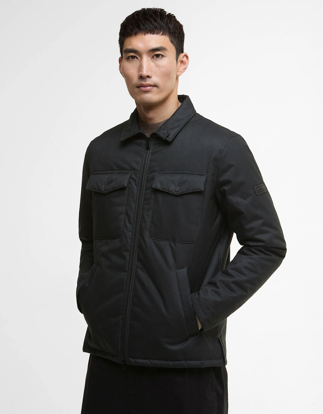 Check Distill Mens Quilted Jacket - Black/Sage Check, 8 of 7