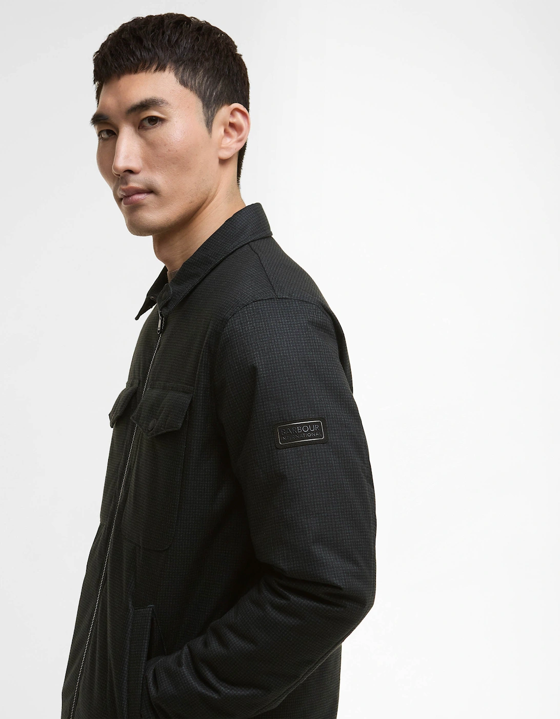 Check Distill Mens Quilted Jacket - Black/Sage Check
