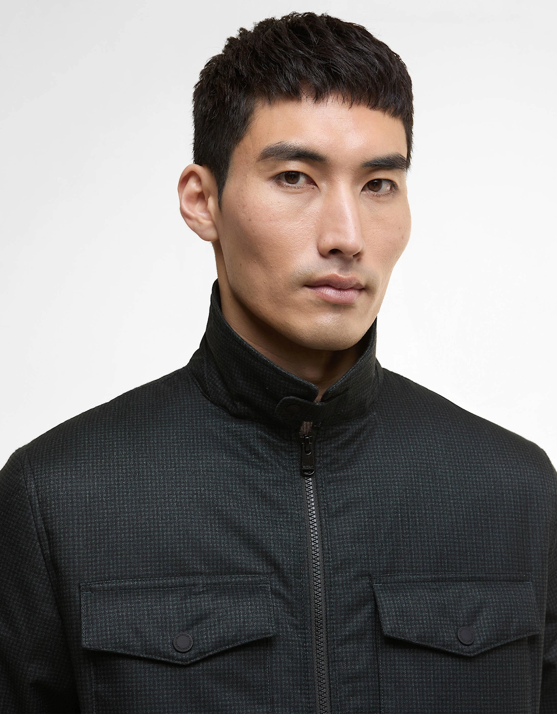 Check Distill Mens Quilted Jacket - Black/Sage Check