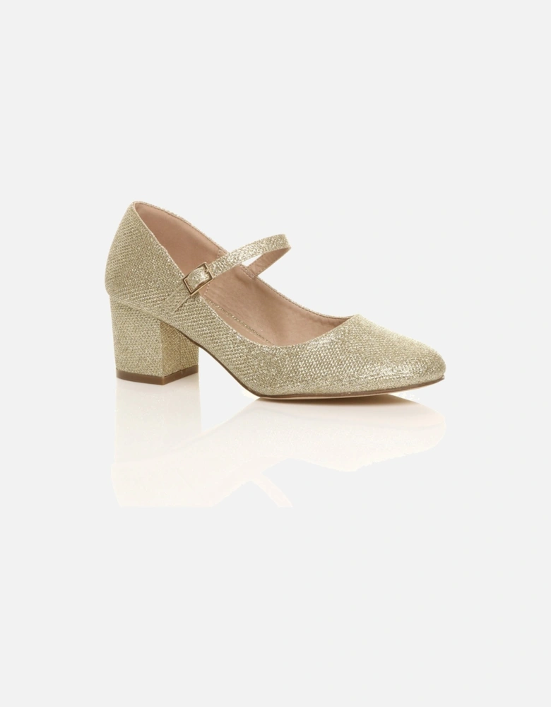 Mid Block Heel Mary Jane Glitter Mesh Court Shoes