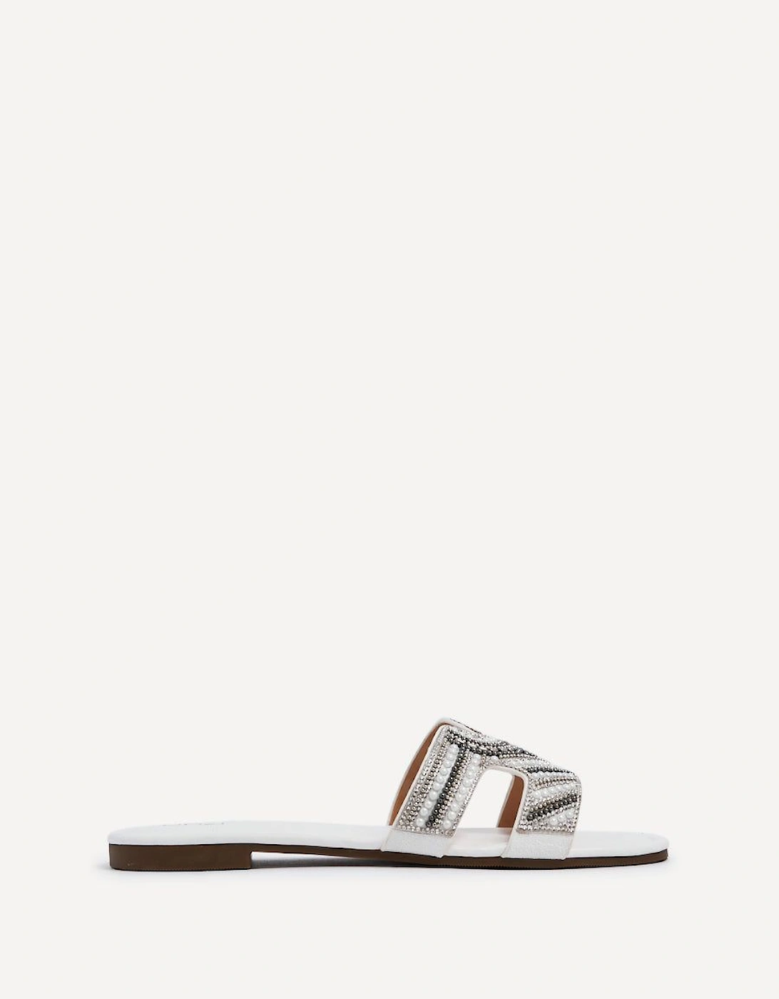 Indira White Faux Leather Aztec Design Embellished Slider Sandal, 2 of 1
