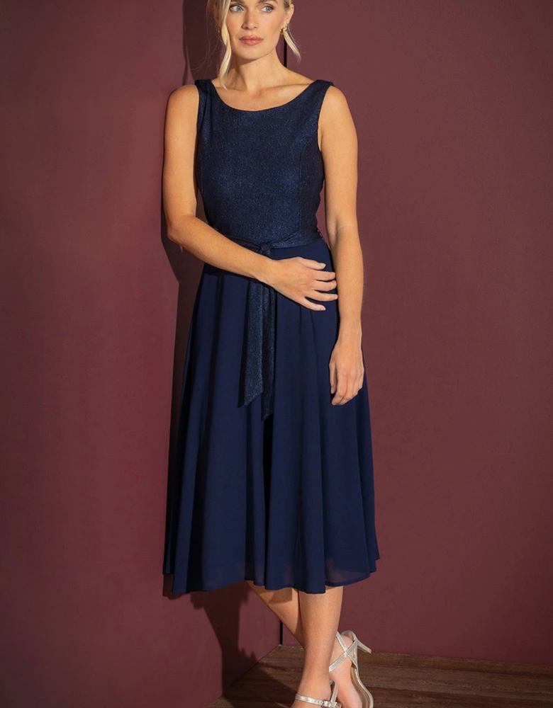 Sleeveless Shimmer Jersey And Chiffon Dress