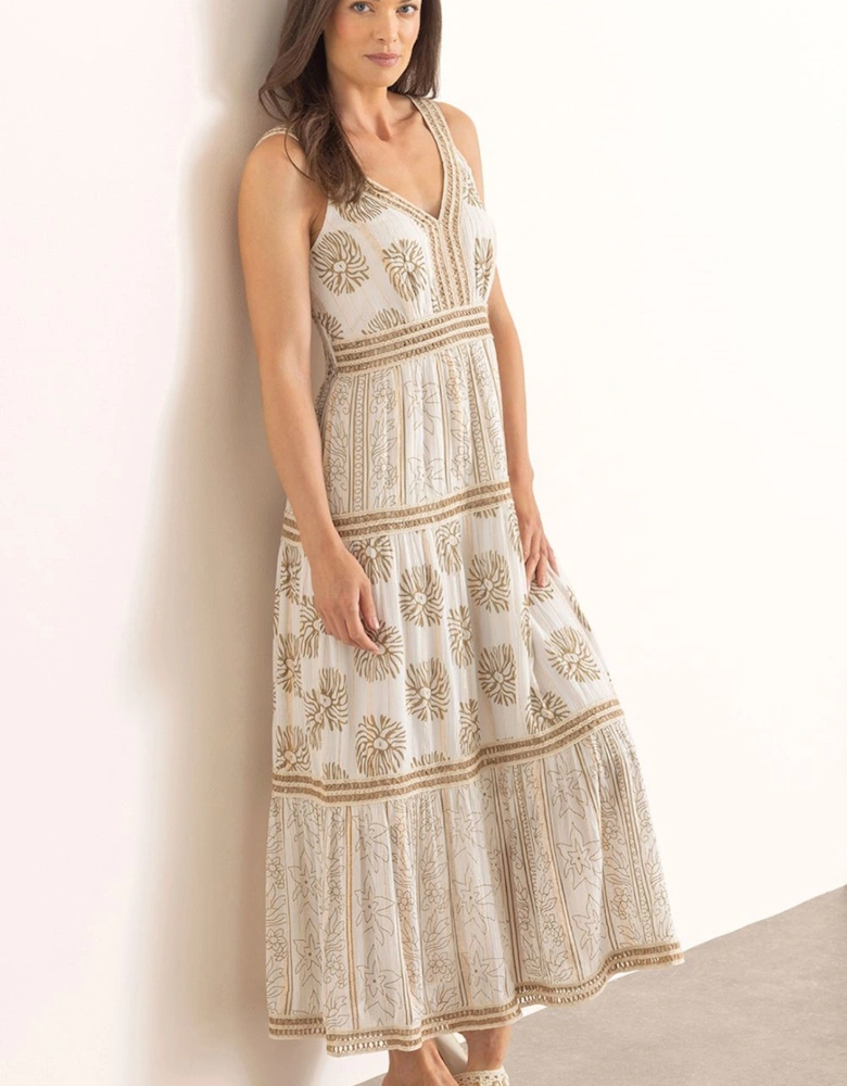 Printed And Shimmer Striped Boho Maxi Dress